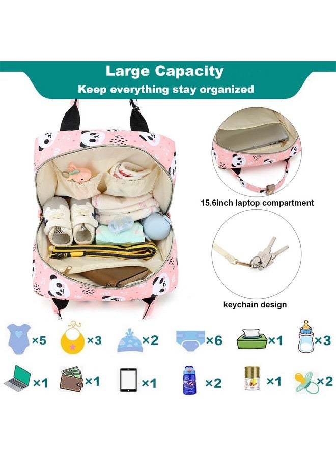 Kouxunt Panda Pink Diaper Bag Backpack for Baby Girls Boys, Waterproof Maternity Nappy Backpacks with Stroller Straps Luggage Strap for Moms - Image 2
