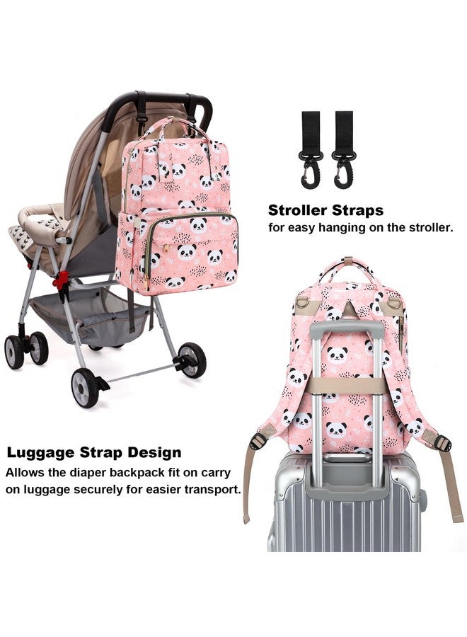 Kouxunt Panda Pink Diaper Bag Backpack for Baby Girls Boys, Waterproof Maternity Nappy Backpacks with Stroller Straps Luggage Strap for Moms - Image 3