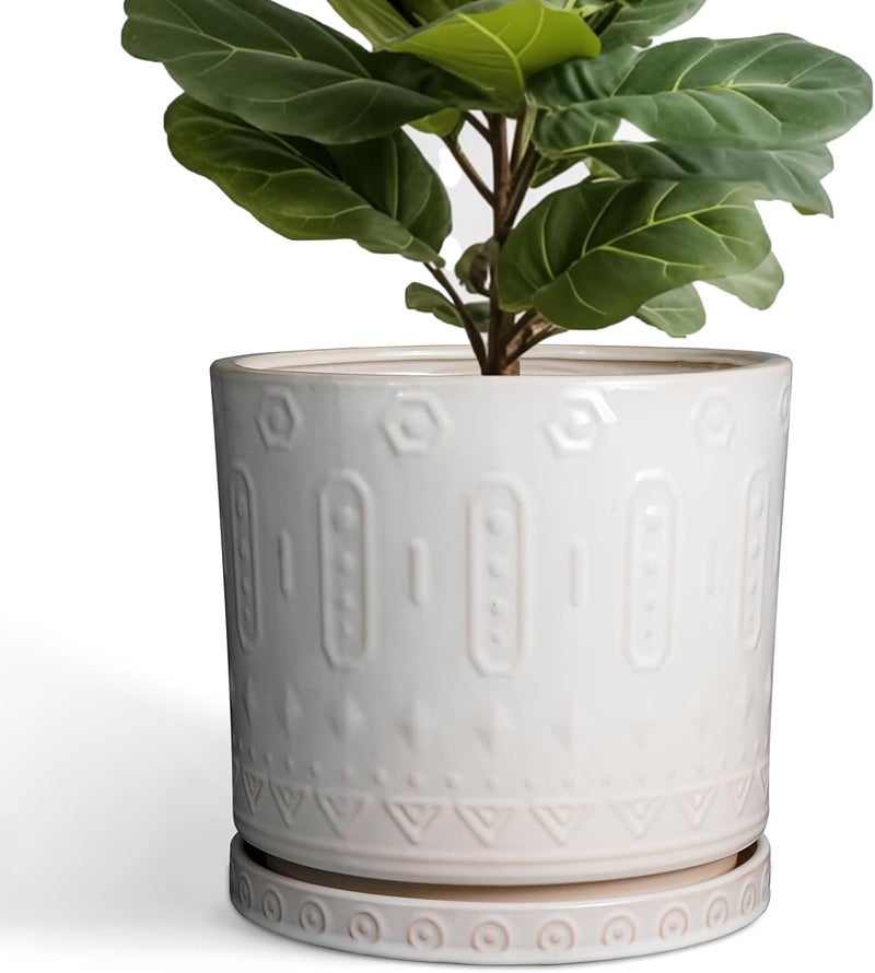 Eightpot 12 Inch Ceramic Planter Pot Large Flower Pot for Indoor Outdoor Plants Round Plant Pot with Drainage Hole and Saucer Garden Planter Pot White - Image 1