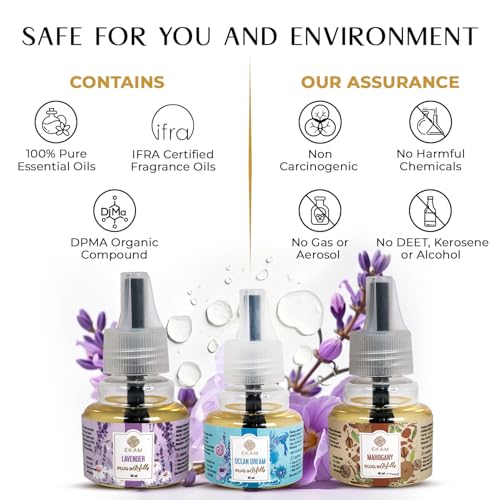 EKAM | Combo Pack Of 3 | Ocean Dream, Rose & Lemongrass Scented Plug-In Liquid Air Freshener Refill| 45Ml Each | Lasts up to 125 Days Each / 500 Hours Each | Perfect for Living Rooms, Bedrooms & More - Image 3