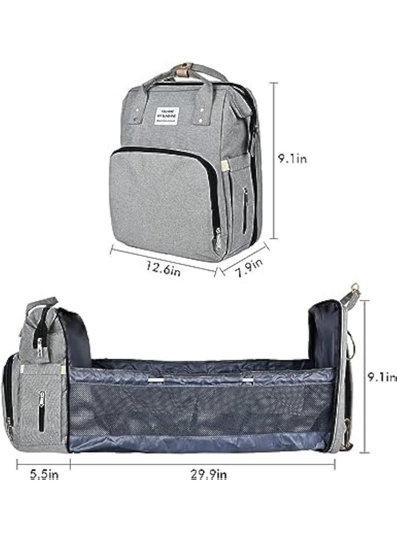 YOU ARE MY SUNSHINE 4-in-1 Diaper Bag Backpack — Unisex Baby Diaper Backpack, Multifunctional Changing Station + Toy Bar + Organizer, Large Capacity Mom & Dad Travel Nappy Bag, Waterproof Polyester Exterior & Durable Lining, Built-in USB Charging Port, Hands-Free Stroller Strap, Easy Access Side Pockets for Bottles & Wipes, Anti-Theft Back Pocket, Ergonomic Padded Shoulder Straps, Gray — Ideal for Newborns, Travel, Daily Use, Hospital Bag, Gift for Parents — Compact Dimensions 32 x 20 x 23 cm, Lightweight 1 kg, Modern Sleek Design for KSA Families — Organized Compartments for Diapers, Clothes, Feeding Accessories & Electronics — Converts Quickly to Changing Mat & Play/Toy Bar — Machine-Friendly Care & Long-Lasting Finish — Noon KSA Ready Listing, Fast Access, Practical Parenting Solution - Image 3