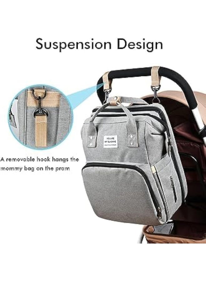 YOU ARE MY SUNSHINE 4-in-1 Diaper Bag Backpack — Unisex Baby Diaper Backpack, Multifunctional Changing Station + Toy Bar + Organizer, Large Capacity Mom & Dad Travel Nappy Bag, Waterproof Polyester Exterior & Durable Lining, Built-in USB Charging Port, Hands-Free Stroller Strap, Easy Access Side Pockets for Bottles & Wipes, Anti-Theft Back Pocket, Ergonomic Padded Shoulder Straps, Gray — Ideal for Newborns, Travel, Daily Use, Hospital Bag, Gift for Parents — Compact Dimensions 32 x 20 x 23 cm, Lightweight 1 kg, Modern Sleek Design for KSA Families — Organized Compartments for Diapers, Clothes, Feeding Accessories & Electronics — Converts Quickly to Changing Mat & Play/Toy Bar — Machine-Friendly Care & Long-Lasting Finish — Noon KSA Ready Listing, Fast Access, Practical Parenting Solution - Image 5