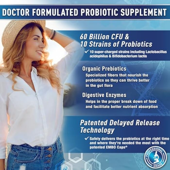 Purely Optimal Probiotics for Digestive Health, 60 Billion CFU – Delayed-Release with Digestive Enzymes & Organic Prebiotics – Bloating, Immune & Energy Support, 30 Caps - Image 4