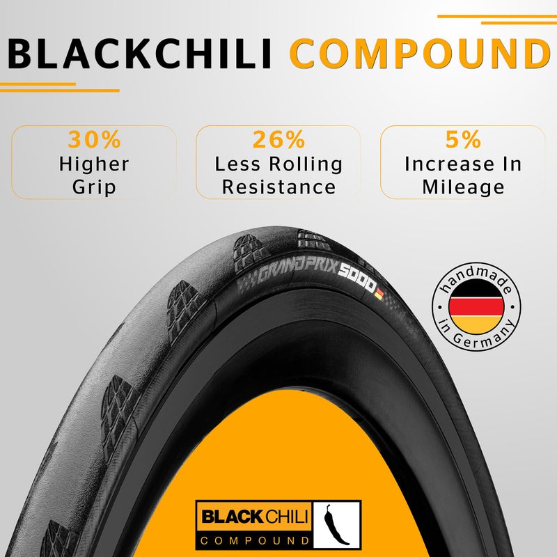 CONTINENTAL Grand Prix 5000 700 X 28 Black-BW + Black Chili - Image 2