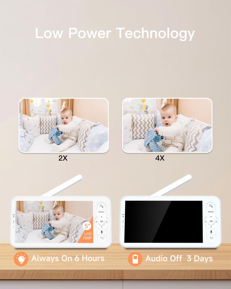 ARENTI Baby Monitor with 2 Cameras, 2K/3MP WiFi 6 Camera and Audio, 5-inch Wireless Screen, Smartphone App, Super Night Vision, Crying Detection, Auto Tracking, Temp&Humidity Sensor (D3 Set) - Image 4