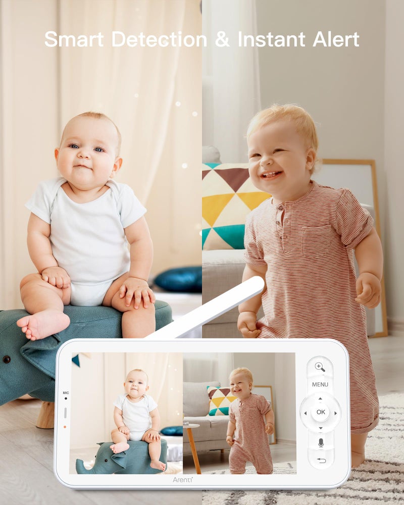 ARENTI Baby Monitor with 2 Cameras, 2K/3MP WiFi 6 Camera and Audio, 5-inch Wireless Screen, Smartphone App, Super Night Vision, Crying Detection, Auto Tracking, Temp&Humidity Sensor (D3 Set) - Image 3
