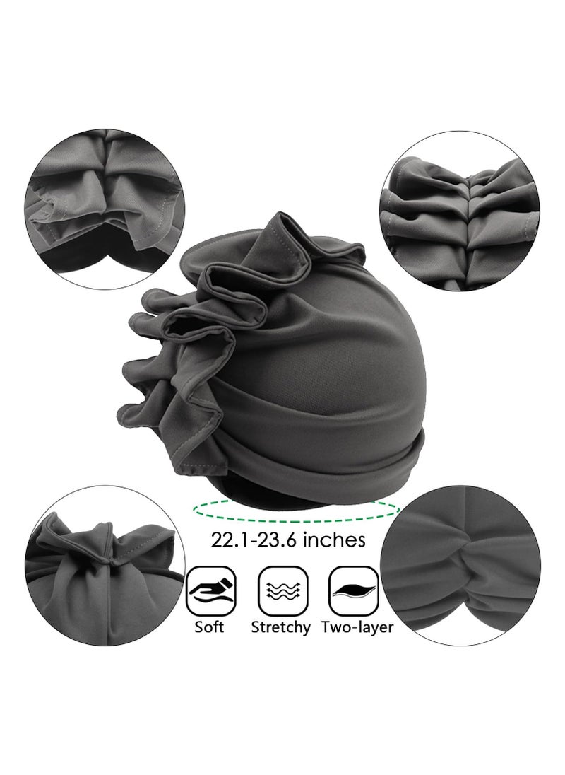 SYOSI - Stretch Turban Hats for Women, Soft Pre-Tied Bonnet with Double Layered Ruffles, Comfortable Headwraps, Ideal for Hair Care - Image 1