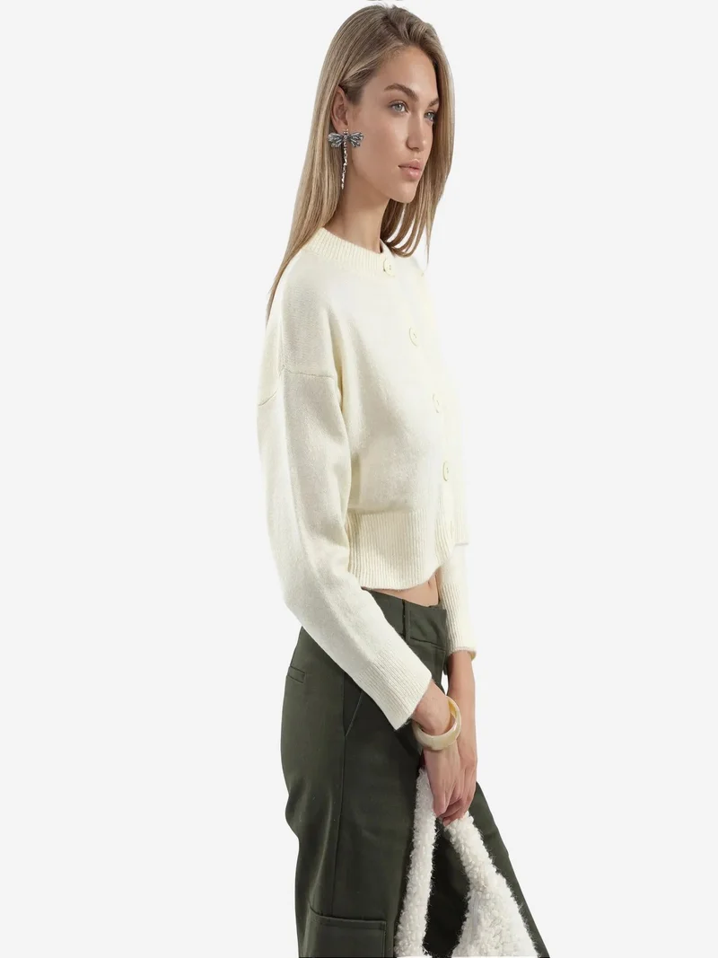 فيورنا VIORNA Crop Ribbed Cardigan With Buttons