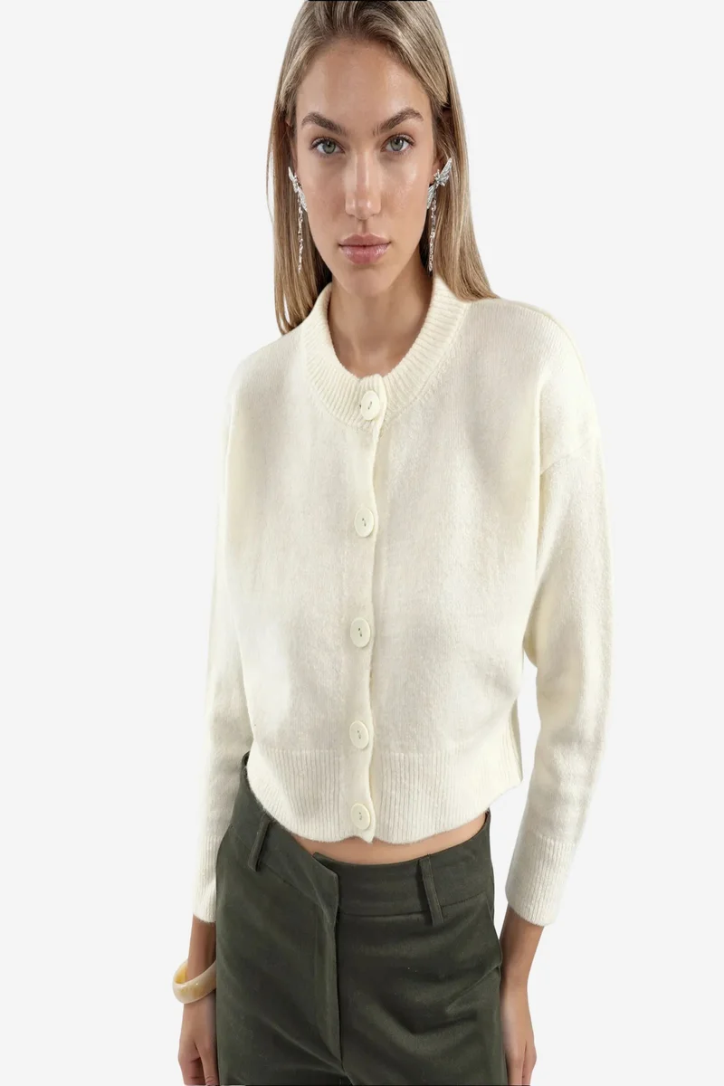 Viorna VIORNA Crop Ribbed Cardigan With Buttons