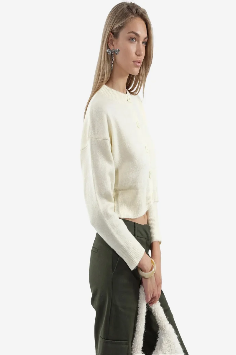 Viorna VIORNA Crop Ribbed Cardigan With Buttons