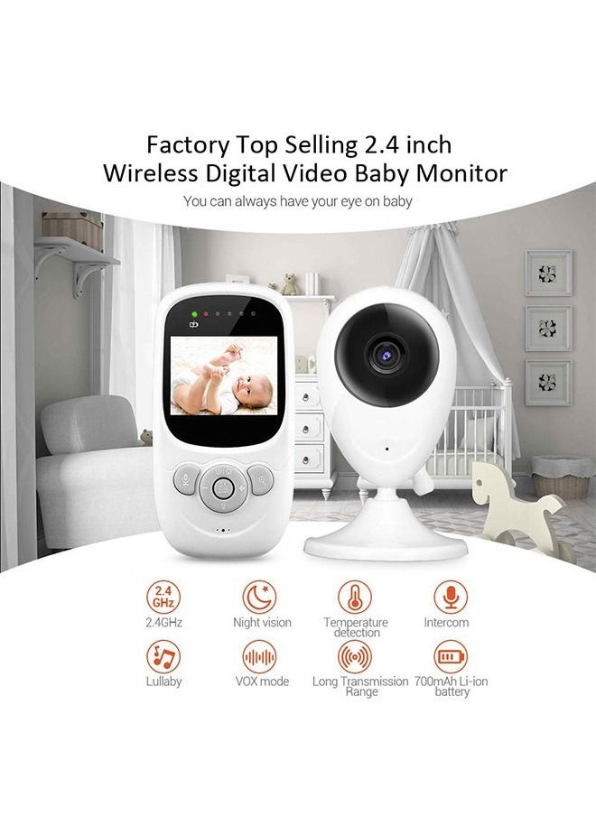 2.4''Display with 700mah Li-ion Battery, Baby Monitor with Camera and Audio, Night Vision, 2-Way Talk, Temperature Monitoring, Lullabies Playing, Ideal for Gifts