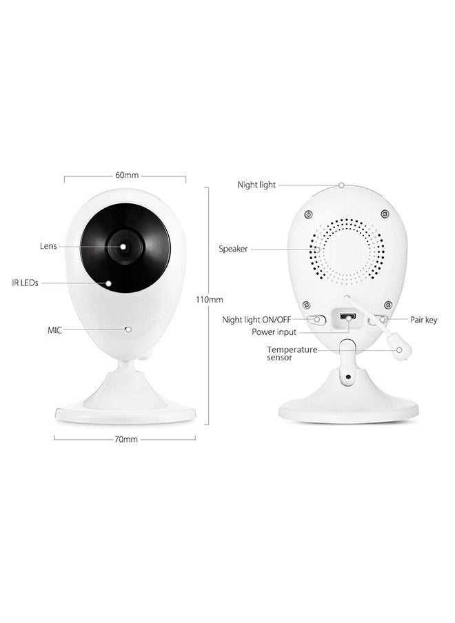 2.4''Display with 700mah Li-ion Battery, Baby Monitor with Camera and Audio, Night Vision, 2-Way Talk, Temperature Monitoring, Lullabies Playing, Ideal for Gifts