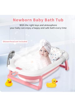 Yoawllty Baby Bath Tub Foldable For Newborn to Toddler with Soft Bath Mat Cushion, Drain Hole and Non-Slip Support Leg for Boys Girls(Pink)  - Image 4