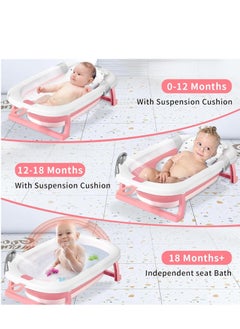Yoawllty Baby Bath Tub Foldable For Newborn to Toddler with Soft Bath Mat Cushion, Drain Hole and Non-Slip Support Leg for Boys Girls(Pink)  - Image 3
