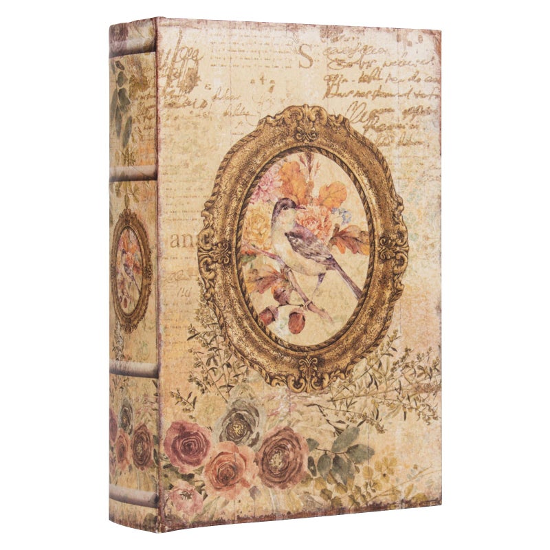 DROFELY Decorative Vintage Style Fake Book Flowers Pattern Faux Leather Embossed Victorian Book Storage Box 3-04 - Image 1