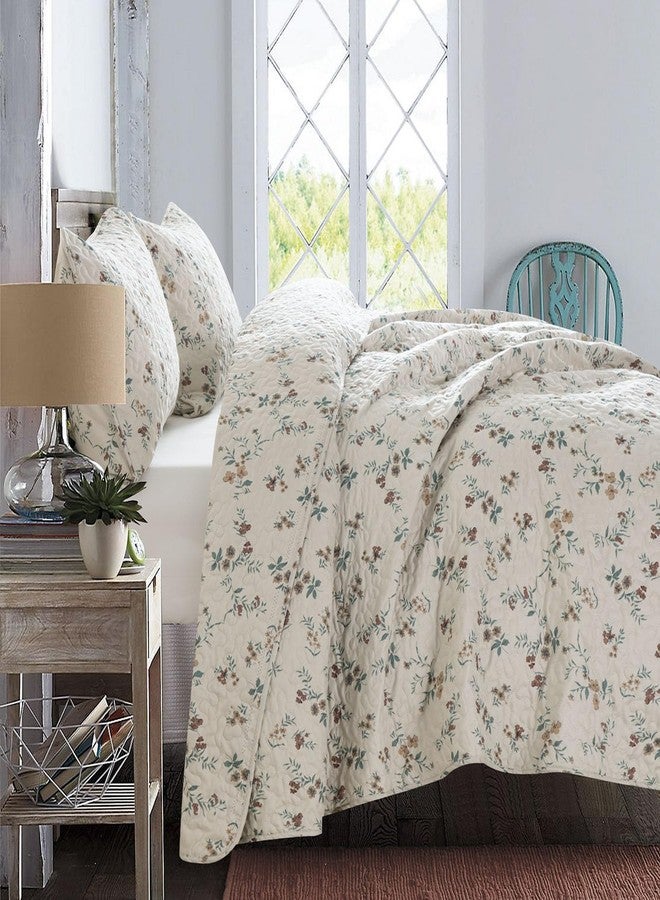 BUPIRD Floral Queen Quilt Set 3 Pieces Soft Lightweight Microfiber Bedspread Coverlet Queen Quilt Bedding Set Vintage Floral Printed Quilt Set 1 Quilt and 2 Pillow Shams for All Season - Image 2