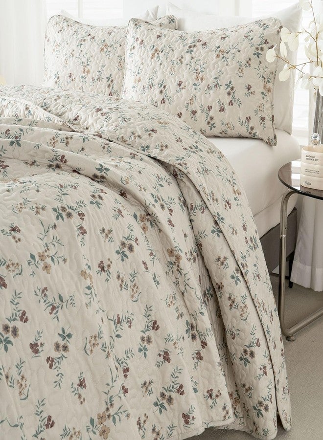 BUPIRD Floral Queen Quilt Set 3 Pieces Soft Lightweight Microfiber Bedspread Coverlet Queen Quilt Bedding Set Vintage Floral Printed Quilt Set 1 Quilt and 2 Pillow Shams for All Season - Image 3