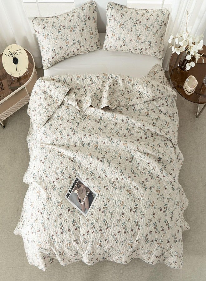 BUPIRD Floral Queen Quilt Set 3 Pieces Soft Lightweight Microfiber Bedspread Coverlet Queen Quilt Bedding Set Vintage Floral Printed Quilt Set 1 Quilt and 2 Pillow Shams for All Season - Image 5