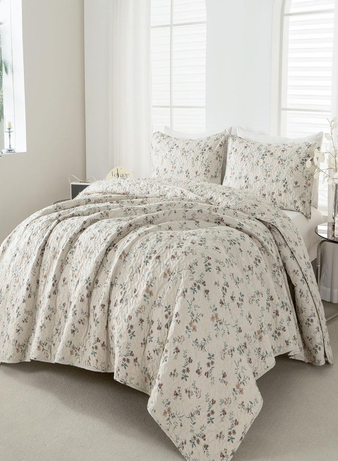 BUPIRD Floral Queen Quilt Set 3 Pieces Soft Lightweight Microfiber Bedspread Coverlet Queen Quilt Bedding Set Vintage Floral Printed Quilt Set 1 Quilt and 2 Pillow Shams for All Season - Image 4