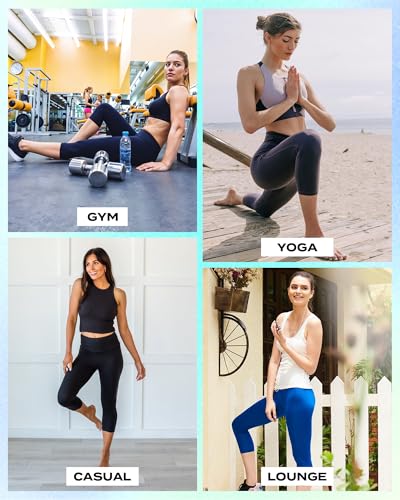 TNNZEET Capri Leggings for Women - Tummy Control Black Leggings with Pockets High Waisted Yoga Pants Workout Cycling Leggings - Image 5