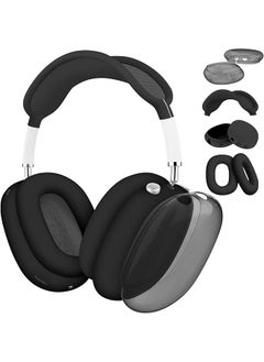 In 1 Case Cover For Airpods Max Headphones Anti Scratch Ear Pad Cover Ear Cups Cover Headband Cover Top Pad Protector For Airpods Max Clear Soft Silicone Skin Scratch Proof Black Tpu Ear Cups