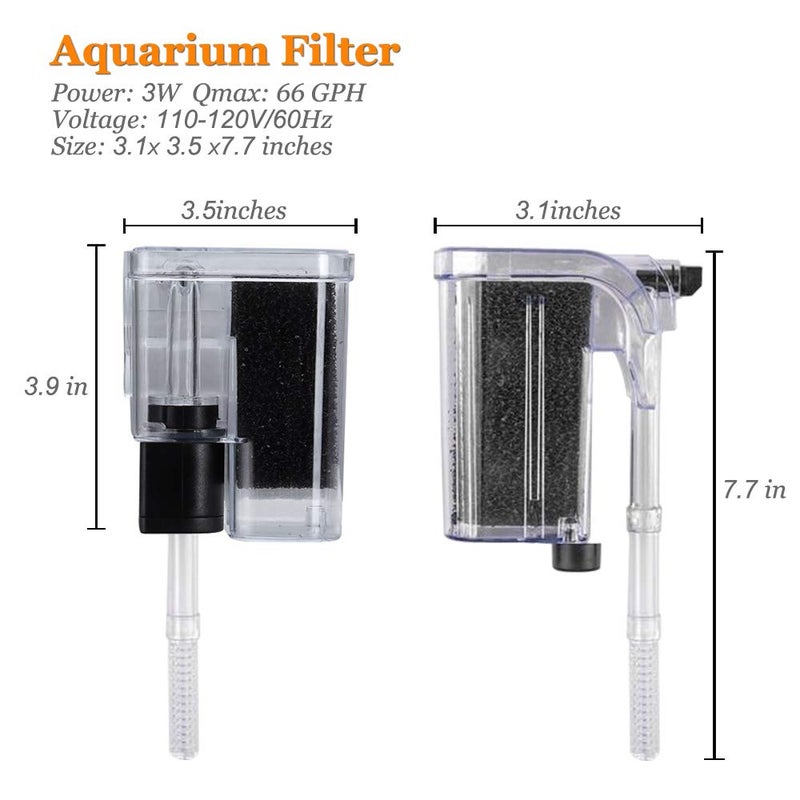 PULACO Ultra Quiet Aquarium Hang on Filter (66GPH 3W), Small Fish Tank Filter for 1 to 5 Gallons Fish Tank - Image 2