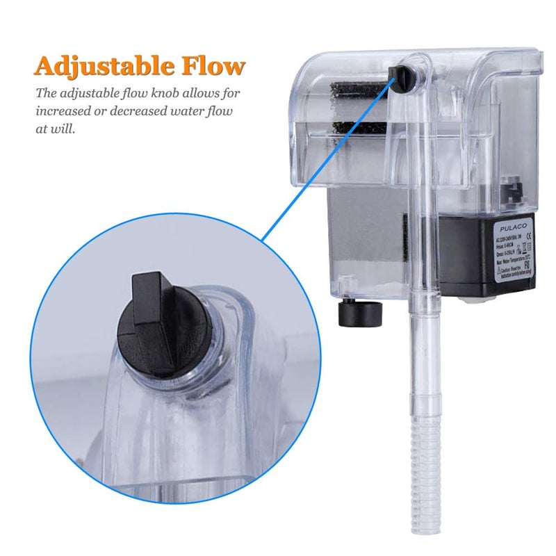 PULACO Ultra Quiet Aquarium Hang on Filter (66GPH 3W), Small Fish Tank Filter for 1 to 5 Gallons Fish Tank - Image 4