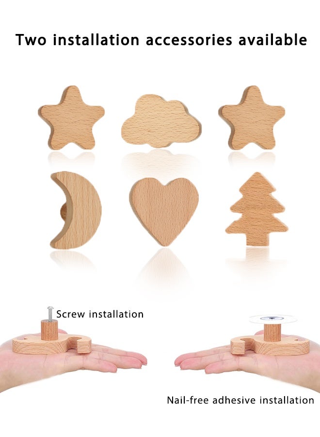 DAREU Wooden Star & Moon Cabinet Knobs (Set of 6) – Decorative Drawer Pulls & Kids Nursery Furniture Handles with Screws - Image 4