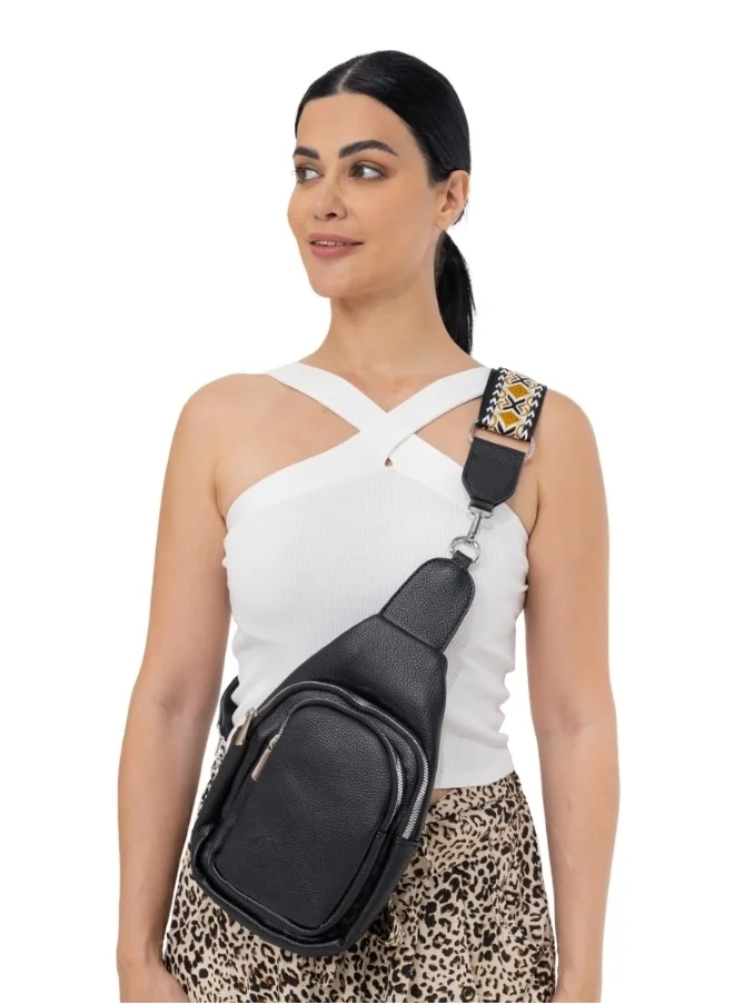 HaILYS Trendy Black Sling Bag with Adjustable Strap