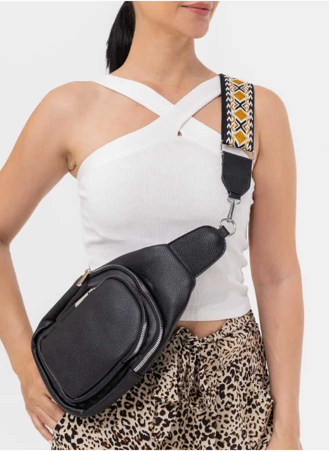 HaILYS Trendy Black Sling Bag with Adjustable Strap