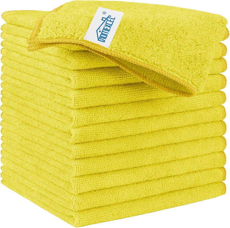 HOMEXCEL Yellow Microfiber Cleaning Cloth, 12 Pack Premium Microfiber Towels for Cars, Lint Free, Highly Absorbent, Reusable Cleaning Rags for Car, Household, Kitchen, Window, 11.5"X11.5" - Image 1