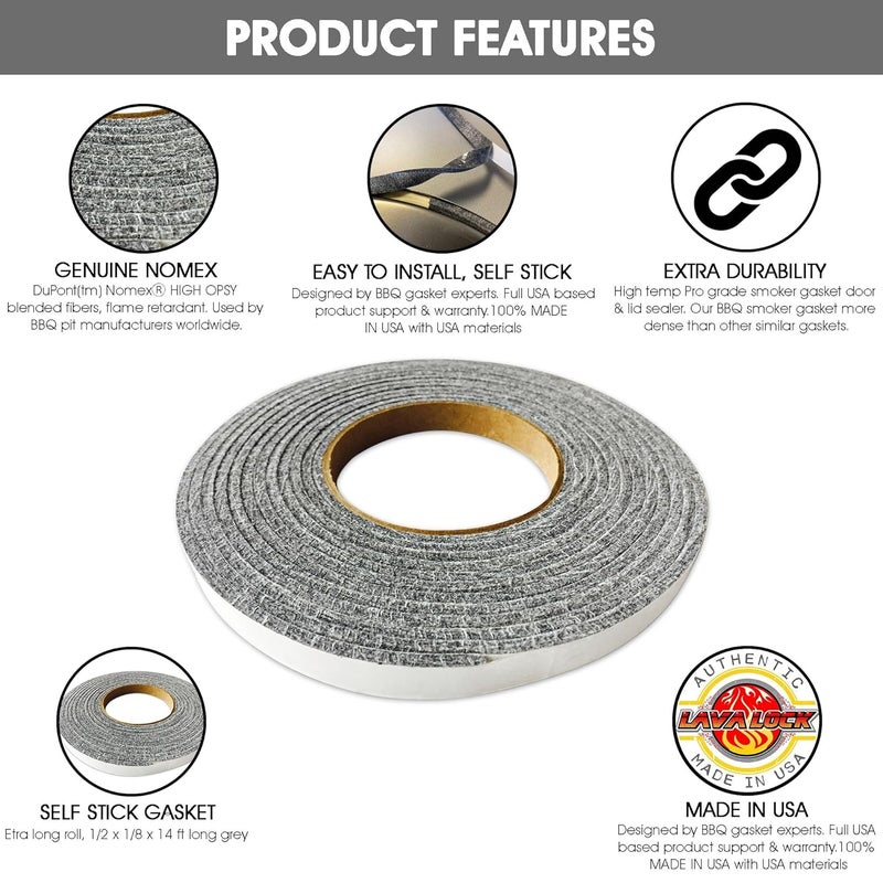 LavaLock 12 Grey High Performance BBQ Gaskets Smoker Seals - Self Stick 1/2 x 1/8 x 15 ft Long Hi -Temp (3) - Image 3