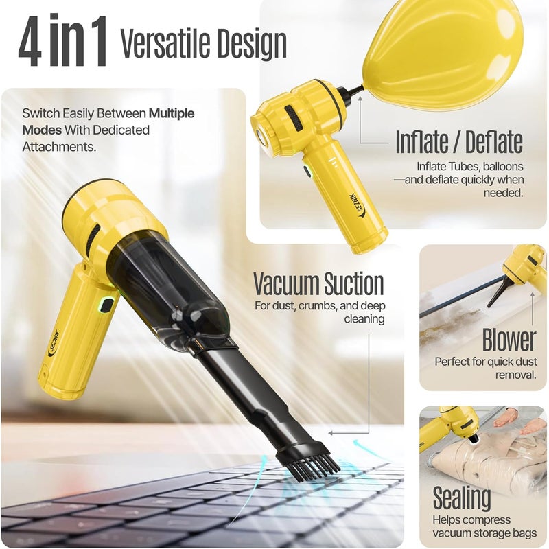 SEZNIK Vacuum Cleaner for Car Use | Home Use | 4 in 1 Cordless Car Vacuum Cleaner & Blower | Rechargeable 6000mAh | 3 Speed Suction Upto 15000PA | Sofa, Mattress & More | BLDC Motor | 1 Year Warranty - Image 3