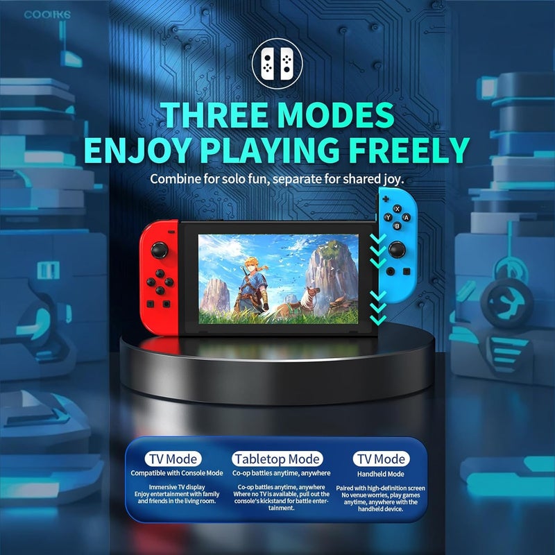 تيلانبو نينتندو: وحدة تحكم Joy-Con Oled Switch لجهاز Nintendo Switch مع تغذية راجعة، وتحكم في الحركة بـ 6 محاور، ووظيفة التسريع (Turbo Function)، وعدم حدوث انحراف في حركة عجلات التحكم ثلاثية الأبعاد (3D Joysticks)، واهتزاز بمحركين، وعمر بطارية طويل، وإضاءة RGB. - Image 5