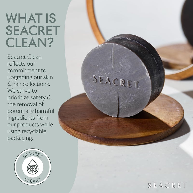 SEACRET Minerals Mud Soap Bar, All-Natural Deep Sea Black Mud, Enriched with Witch Hazel & Sea Salt for Cleaning, Exfoliating, Detoxifying Face & Body, Normal to Oily Skin, 4.4 Oz / 125 ml - Pack of 1 - Image 3