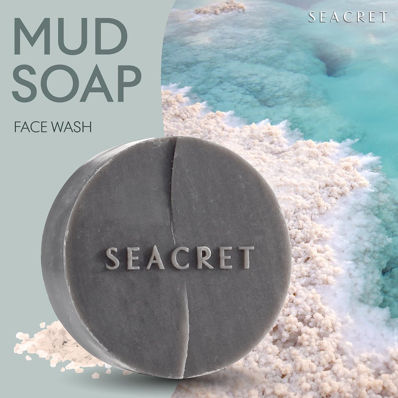 SEACRET Minerals Mud Soap Bar, All-Natural Deep Sea Black Mud, Enriched with Witch Hazel & Sea Salt for Cleaning, Exfoliating, Detoxifying Face & Body, Normal to Oily Skin, 4.4 Oz / 125 ml - Pack of 1 - Image 2