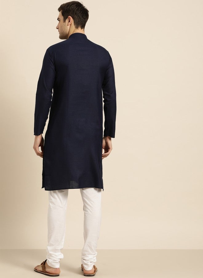 Sojanya قميص كورتا مستقيم بلون أزرق بحري للرجال - Image 4