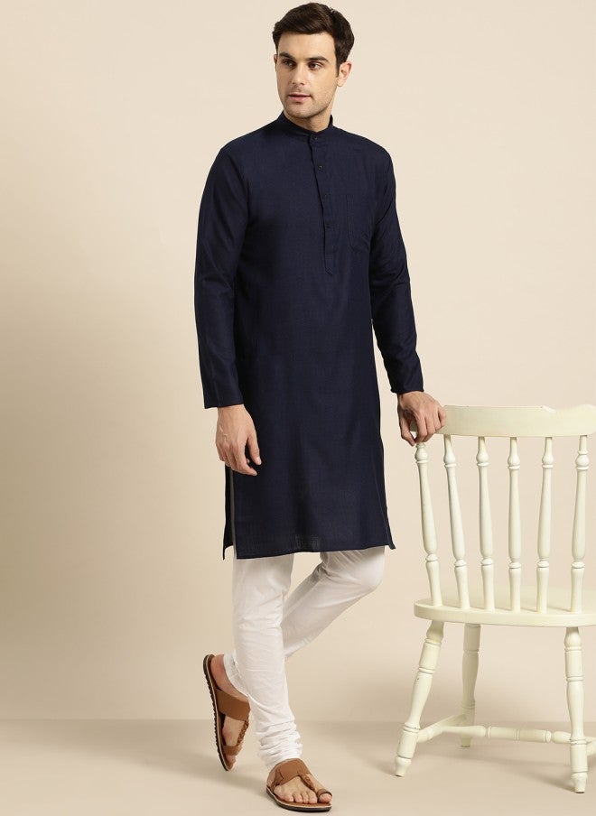 Sojanya قميص كورتا مستقيم بلون أزرق بحري للرجال - Image 5