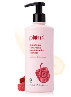 Plum Hibiscus & Ceramides Long & Healthy Shampoo | Hydrates & Conditions Hair, Prevents Split Ends |Contains Hibiscus Extracts, Ceramides | SLS & Paraben Free| 100% Vegan | 250ml  - Image 1