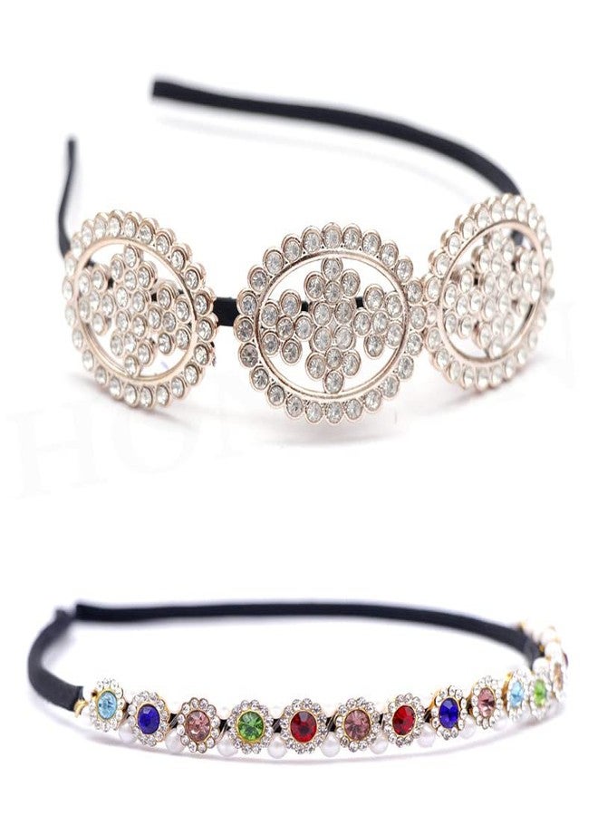 Honbon Multple Design 2pcs Elegant Handmade White Beads Wedding Party Hair Band Crystal Headband And Hairband For Women Jewelry Accessories Bridal Hair Band Rakhi Gift For Girls - Image 1