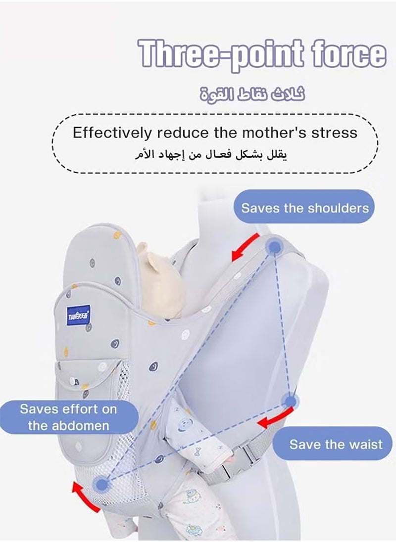 عربست حامل لفائف قابل للتعديل للأطفال ، حاملات أمامية / خلفية مريحة للتنفس لحديثي الولادة حديثي الولادة إلى طفل صغير 0-15 كجم ، مقاس واحد يناسب الجميع (رمادي)  - Image 4