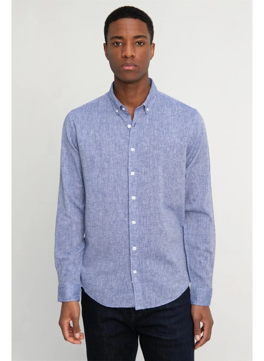 تودورس Slim Fit Long Sleeve Linen Premium Series Button Collar Sports Shirt