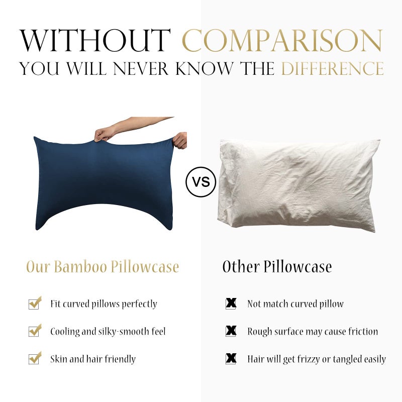 ELIBABA Cooling Curved Pillow Cases - Rayon Derived from Bamboo Side Sleeper Pillowcase Cover - Breathable Silky Soft Pillowcase for Hot Sleepers Hair and Skin  King Size 1 Piece  20 * 36 Inches Navy Blue - Image 2