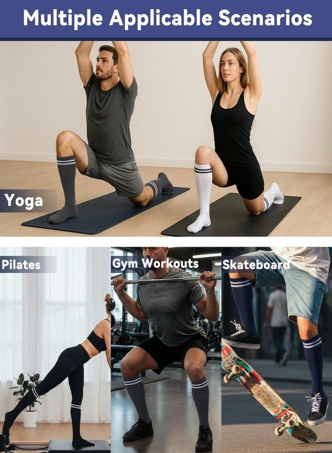 Cuffbow 4 Pairs Knee High Socks with Grips for Men Women Non Slip Soccer Football Long Grip Socks for Youth Adult Softball Baseball Training Workout Yoga Pilates - Image 2