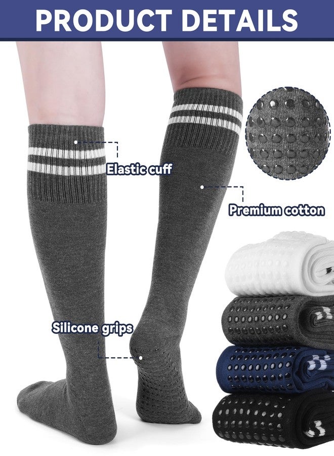 Cuffbow 4 Pairs Knee High Socks with Grips for Men Women Non Slip Soccer Football Long Grip Socks for Youth Adult Softball Baseball Training Workout Yoga Pilates - Image 4