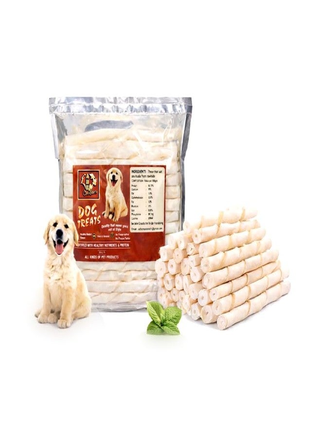 ADB Creations Dog Food Chew Stick Spiral Milky Rawhide Calcium Twisted Munchie Treats Nutritional Benefits Strengthen Bones and Teeth for All Breeds Dogs and All Life Stages - Pack of 50 - Image 1
