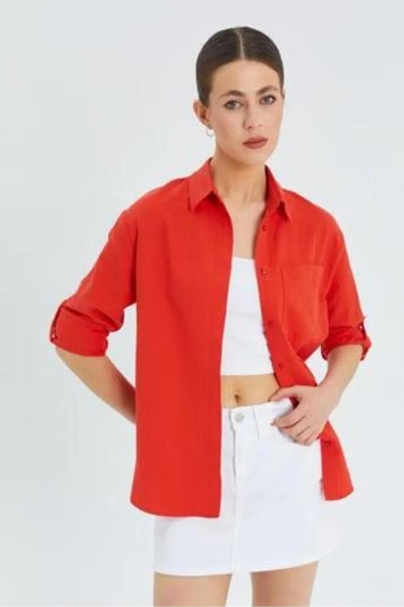 Mixray Long Sleeve Button-Up Shirt with Pocket - Image 3