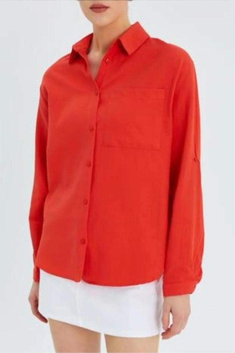 Mixray Long Sleeve Button-Up Shirt with Pocket - Image 4