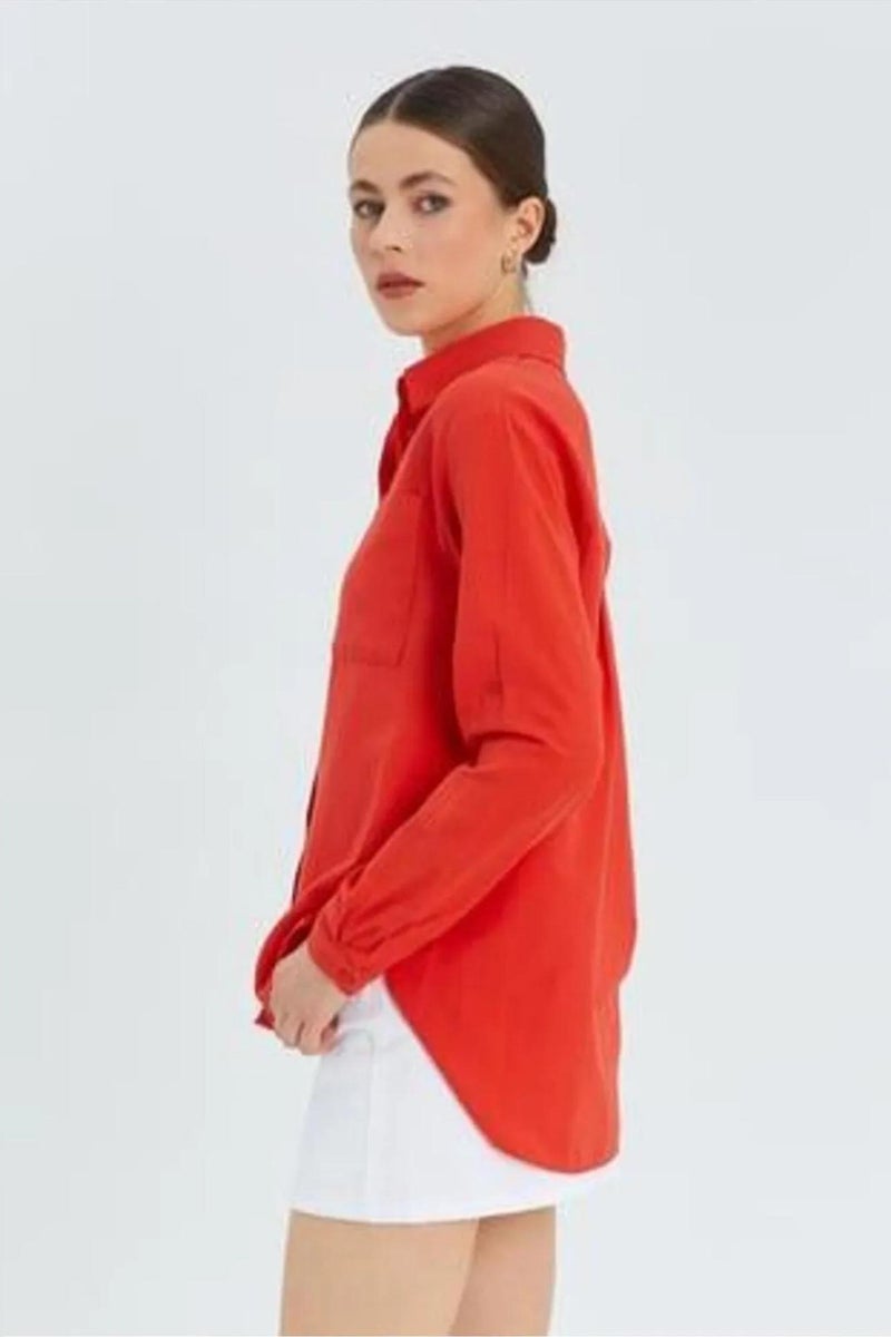 Mixray Long Sleeve Button-Up Shirt with Pocket - Image 5