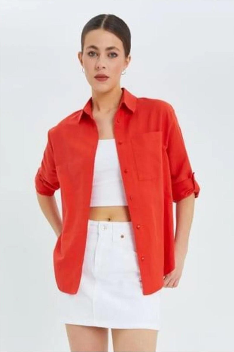 Mixray Long Sleeve Button-Up Shirt with Pocket - Image 1